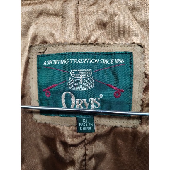 VTG Orvis Leather acking Suede Blazer Jacket Adult XL Soft Brown 2 Button - Picture 11 of 13